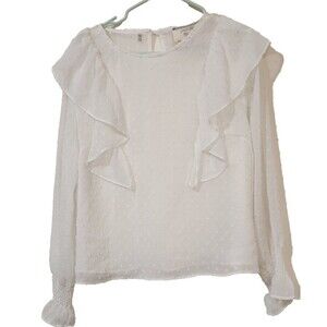 California Moonrise Womens White Sheer Embroidered Blouse Top Size L